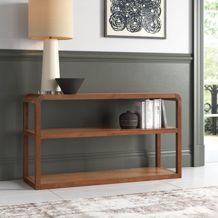 Omara Sleek Black 3-Tier Rubberwood Console Table with Storage