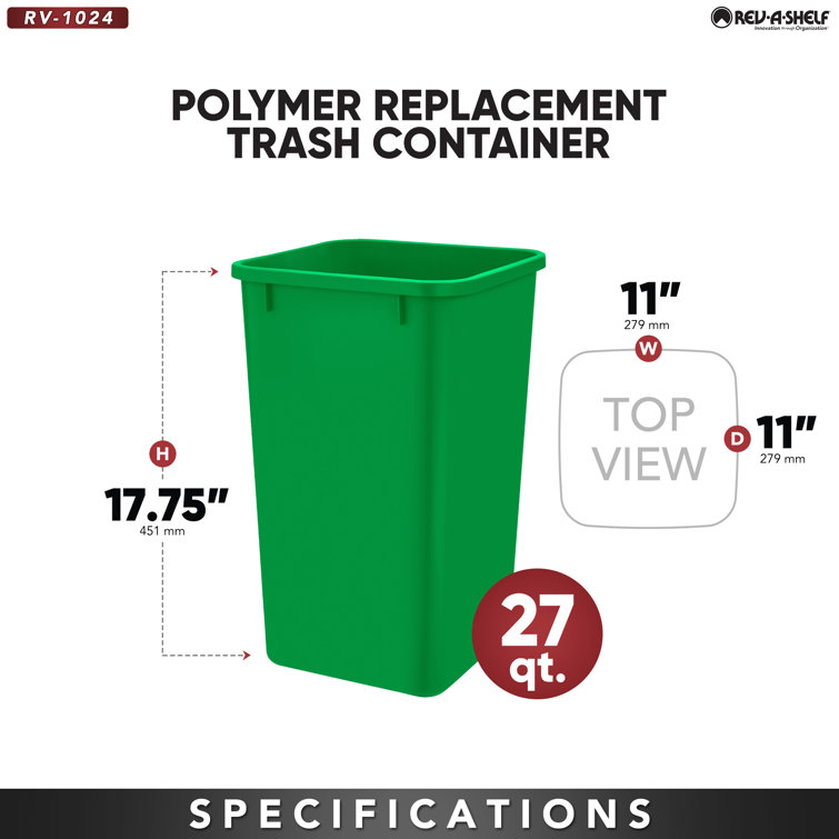 Rev-A-Shelf Green Polymer Pull-Out Trash Bins, 27 Quart, 2 Pack