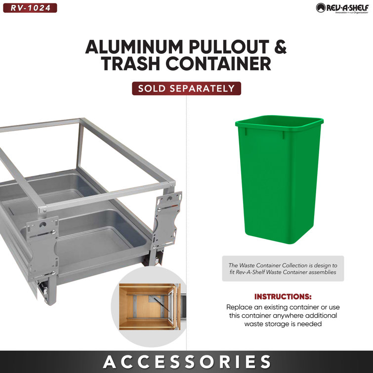 Rev-A-Shelf Green Polymer Pull-Out Trash Bins, 27 Quart, 2 Pack