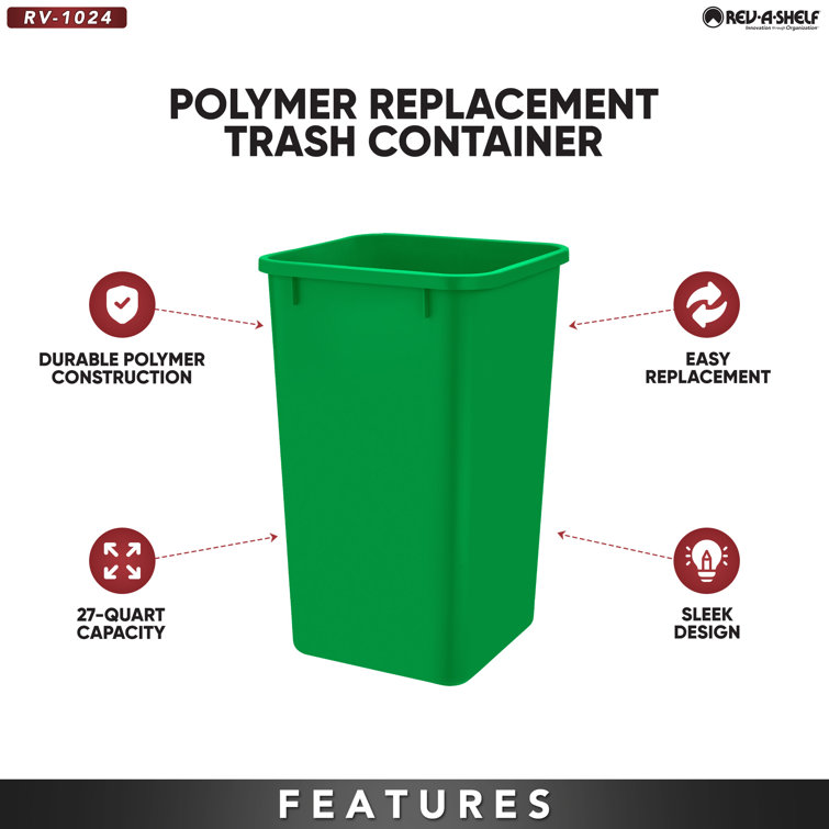 Rev-A-Shelf Green Polymer Pull-Out Trash Bins, 27 Quart, 2 Pack