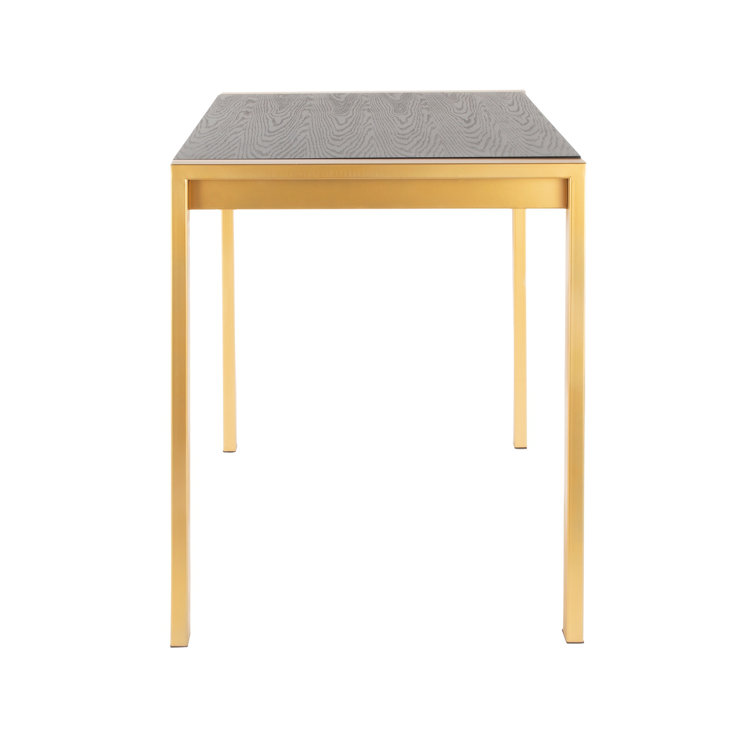 Black Wood Grain and Gold Metal Rectangular Counter Table