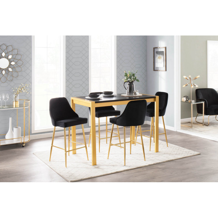 Black Wood Grain and Gold Metal Rectangular Counter Table