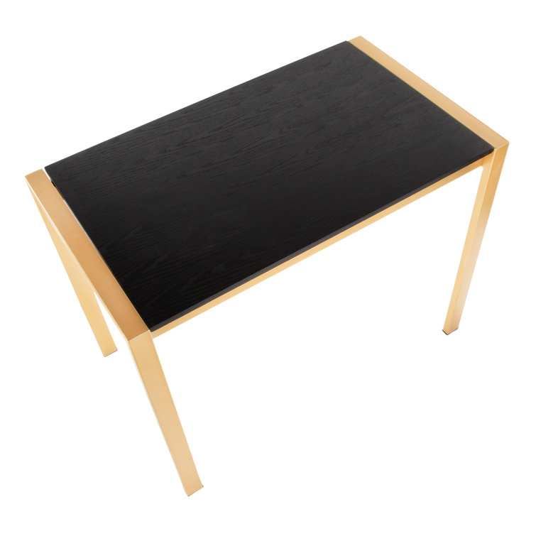 Black Wood Grain and Gold Metal Rectangular Counter Table