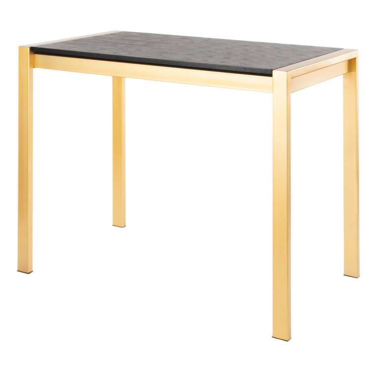 Black Wood Grain and Gold Metal Rectangular Counter Table