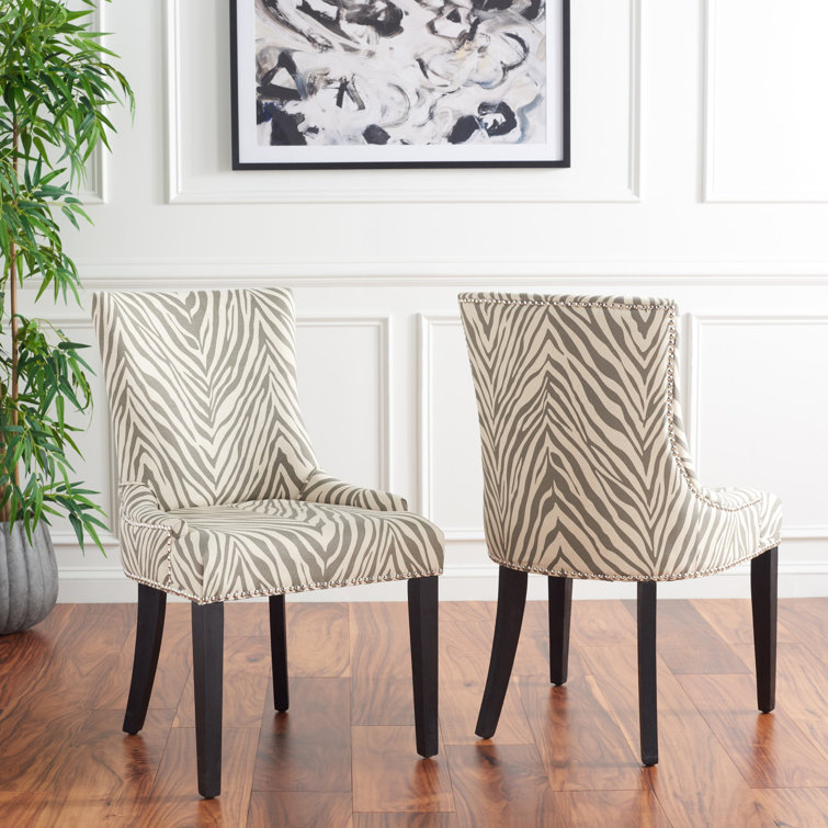 Lester Gray Zebra Linen Parsons Dining Chairs Set of 2