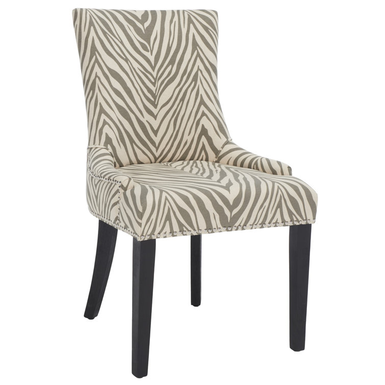 Lester Gray Zebra Linen Parsons Dining Chairs Set of 2
