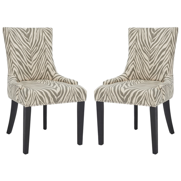 Lester Gray Zebra Linen Parsons Dining Chairs Set of 2
