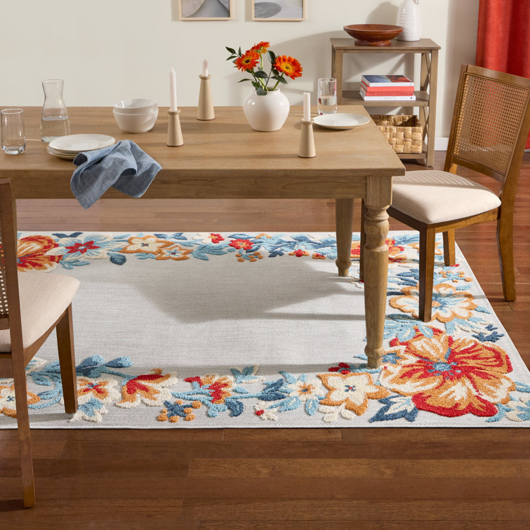 Hibiscus Bloom Grey/Red/Blue Floral Synthetic Rectangular Area Rug