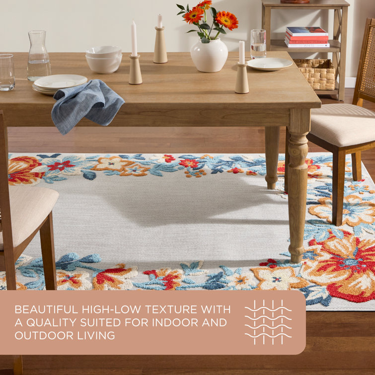 Hibiscus Bloom Grey/Red/Blue Floral Synthetic Rectangular Area Rug