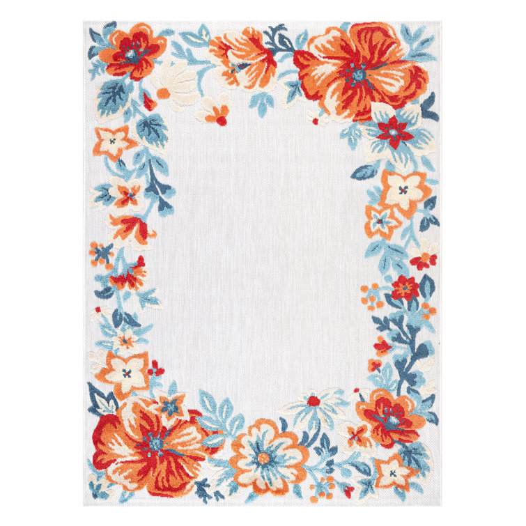 Hibiscus Bloom Grey/Red/Blue Floral Synthetic Rectangular Area Rug