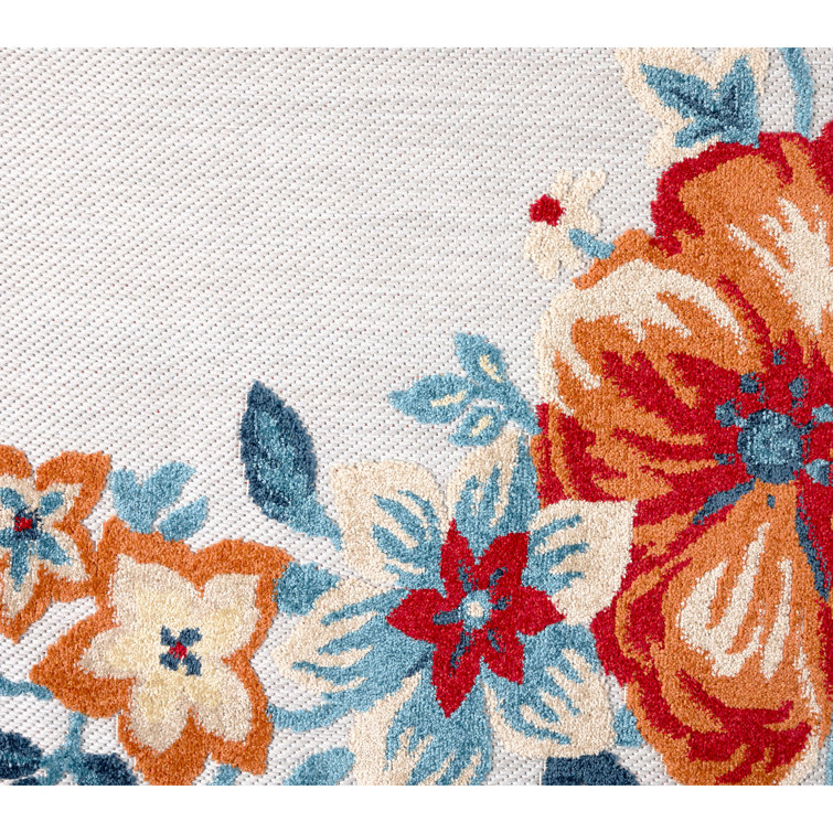 Hibiscus Bloom Grey/Red/Blue Floral Synthetic Rectangular Area Rug
