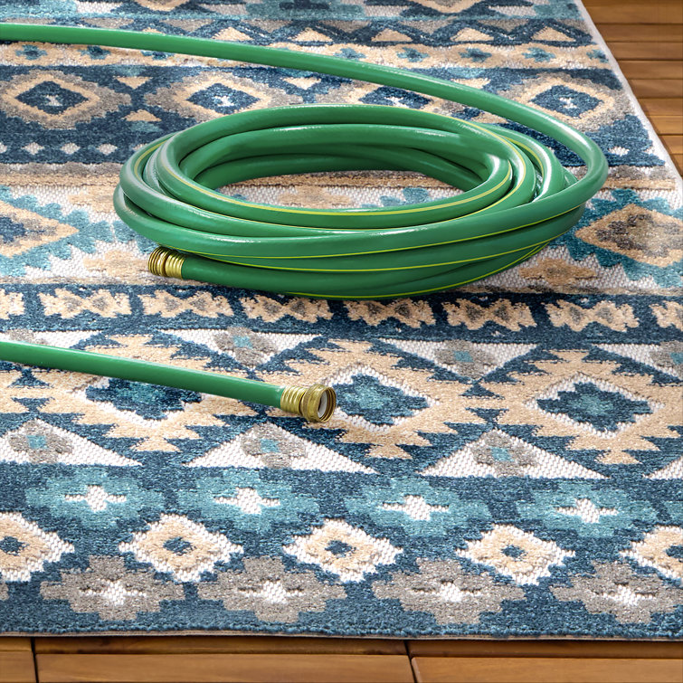 Dahlia Blue and Multicolor Synthetic Southwestern Stripe Area Rug 8' x 10'