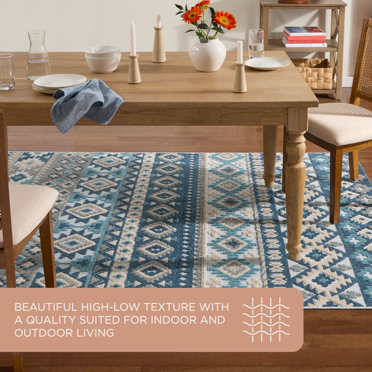 Dahlia Blue and Multicolor Synthetic Southwestern Stripe Area Rug 8' x 10'