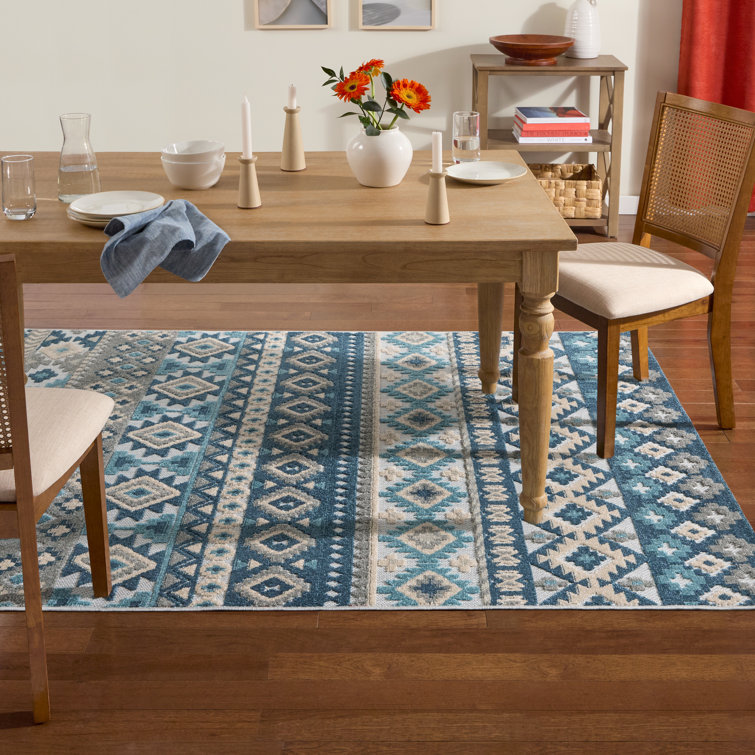 Dahlia Blue and Multicolor Synthetic Southwestern Stripe Area Rug 8' x 10'