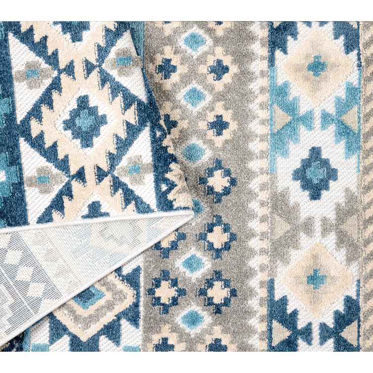 Dahlia Blue and Multicolor Synthetic Southwestern Stripe Area Rug 8' x 10'