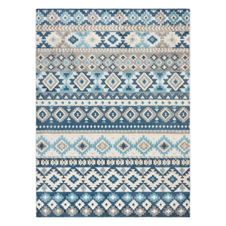 Dahlia Blue and Multicolor Synthetic Southwestern Stripe Area Rug 8' x 10'