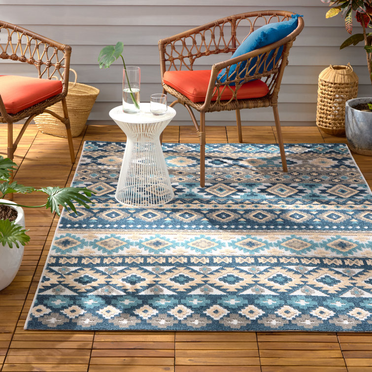 Dahlia Blue and Multicolor Synthetic Southwestern Stripe Area Rug 8' x 10'