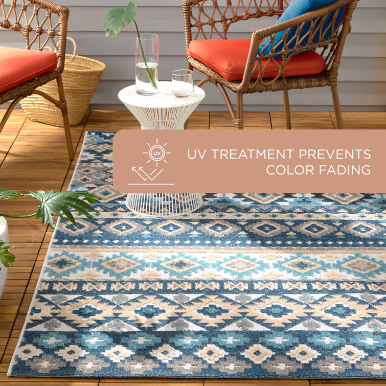 Dahlia Blue and Multicolor Synthetic Southwestern Stripe Area Rug 8' x 10'