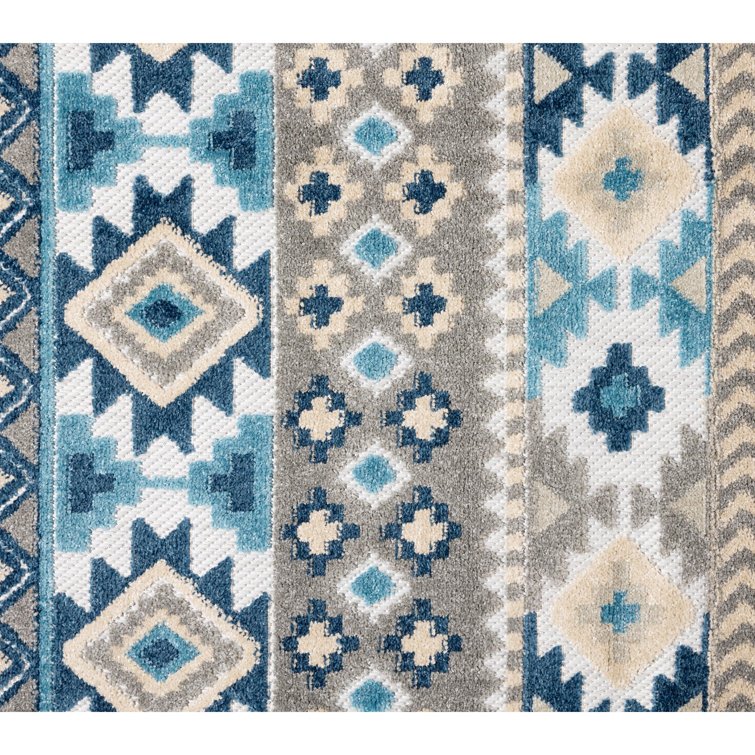 Dahlia Blue and Multicolor Synthetic Southwestern Stripe Area Rug 8' x 10'