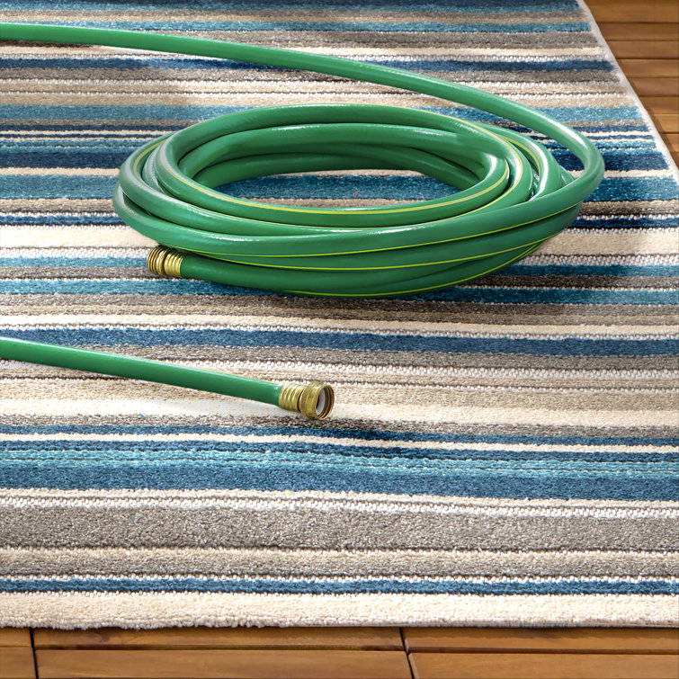 Rio Multicolor Stripe Blue Synthetic Indoor Outdoor Rug