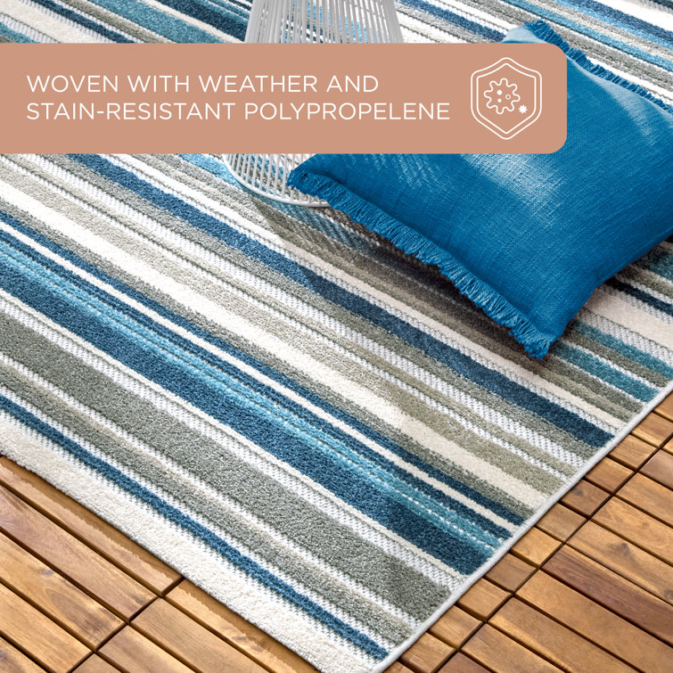 Rio Multicolor Stripe Blue Synthetic Indoor Outdoor Rug