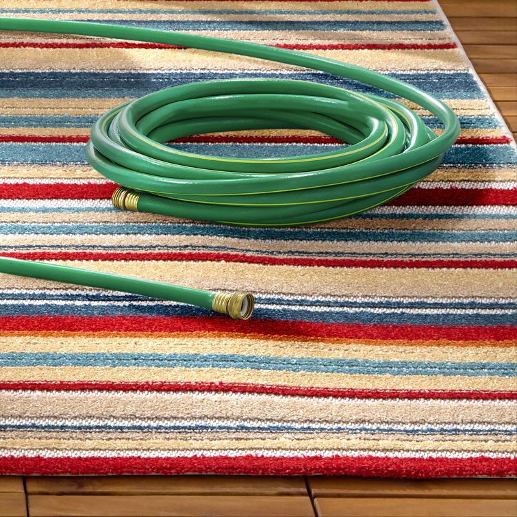 Rio Red and Multicolor Stripe Synthetic Indoor/Outdoor Rug