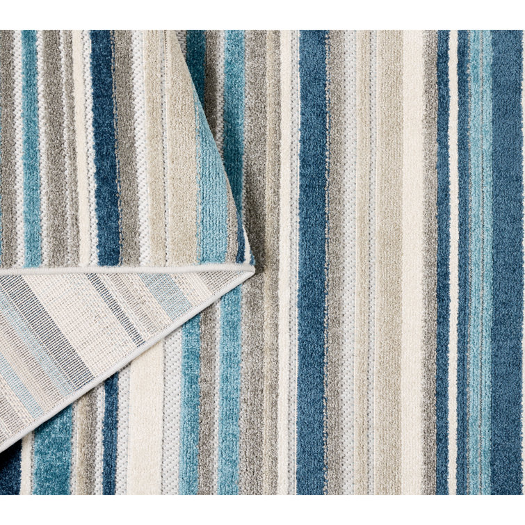 Rio Multicolor Stripe Blue Synthetic Indoor Outdoor Rug
