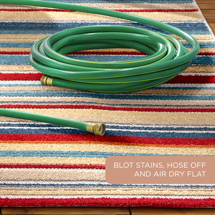Rio Red and Multicolor Stripe Synthetic Indoor/Outdoor Rug