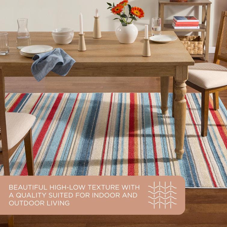 Rio Red and Multicolor Stripe Synthetic Indoor/Outdoor Rug