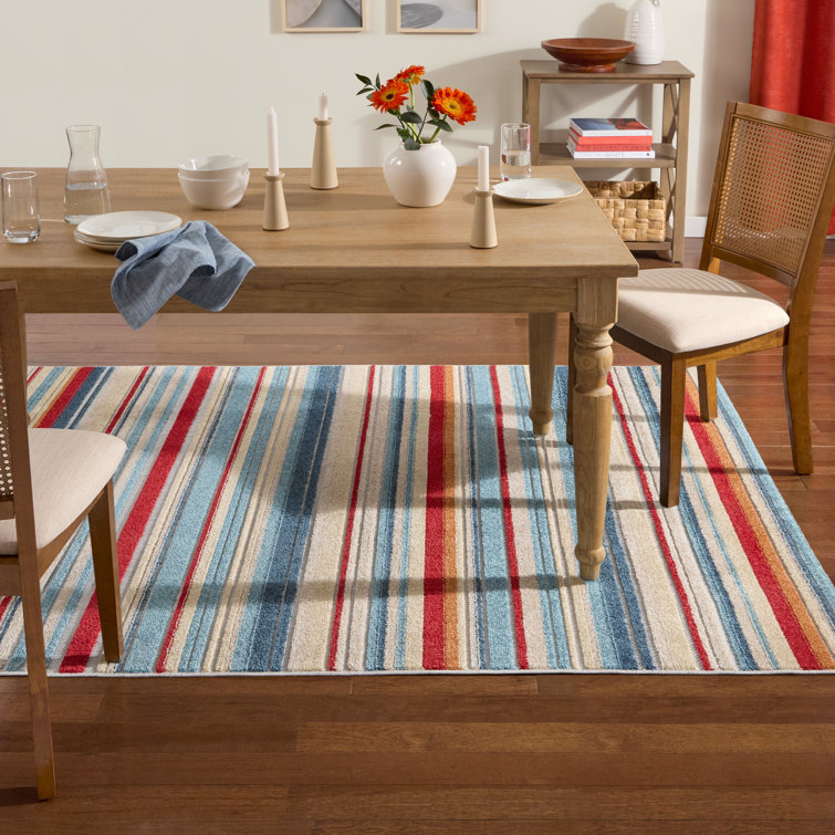Rio Red and Multicolor Stripe Synthetic Indoor/Outdoor Rug