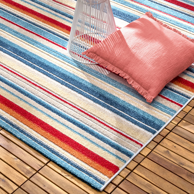 Rio Red and Multicolor Stripe Synthetic Indoor/Outdoor Rug