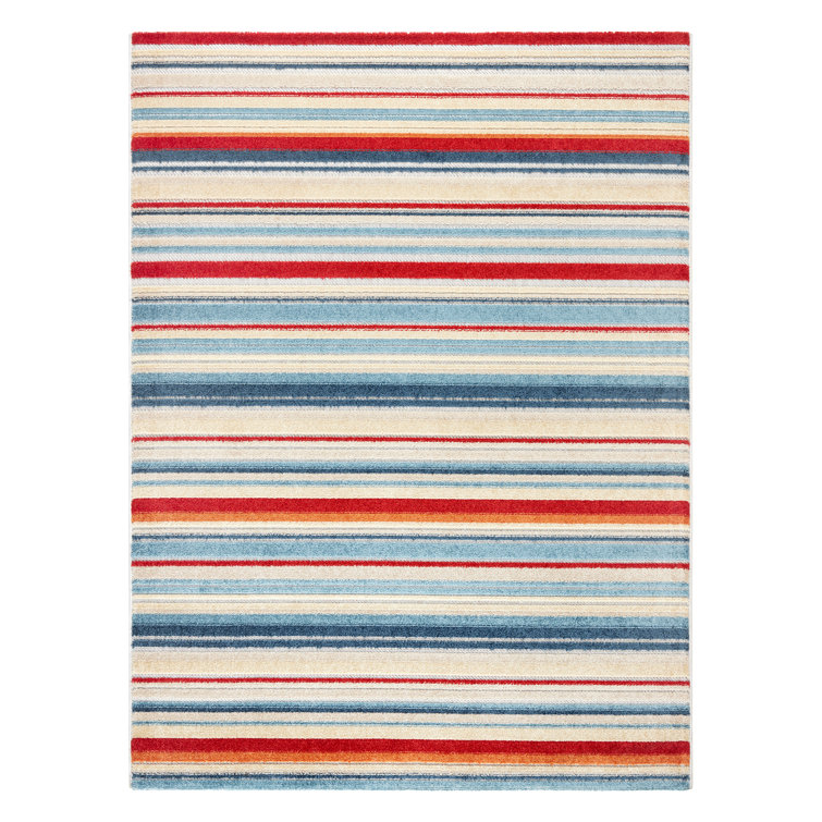 Rio Red and Multicolor Stripe Synthetic Indoor/Outdoor Rug