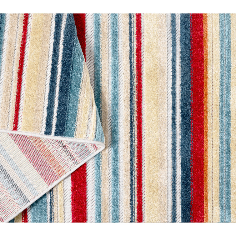 Rio Red and Multicolor Stripe Synthetic Indoor/Outdoor Rug