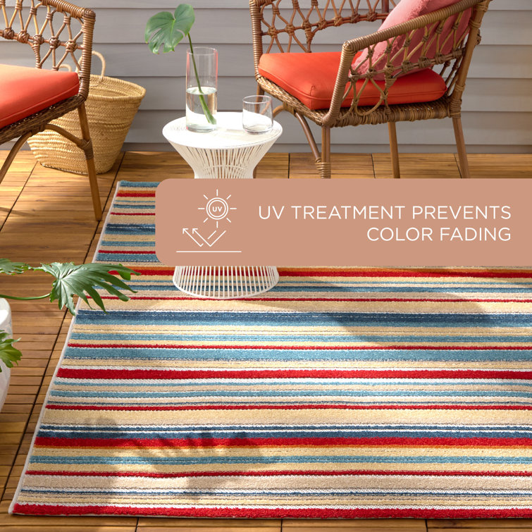 Rio Red and Multicolor Stripe Synthetic Indoor/Outdoor Rug