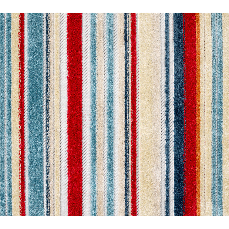 Rio Red and Multicolor Stripe Synthetic Indoor/Outdoor Rug