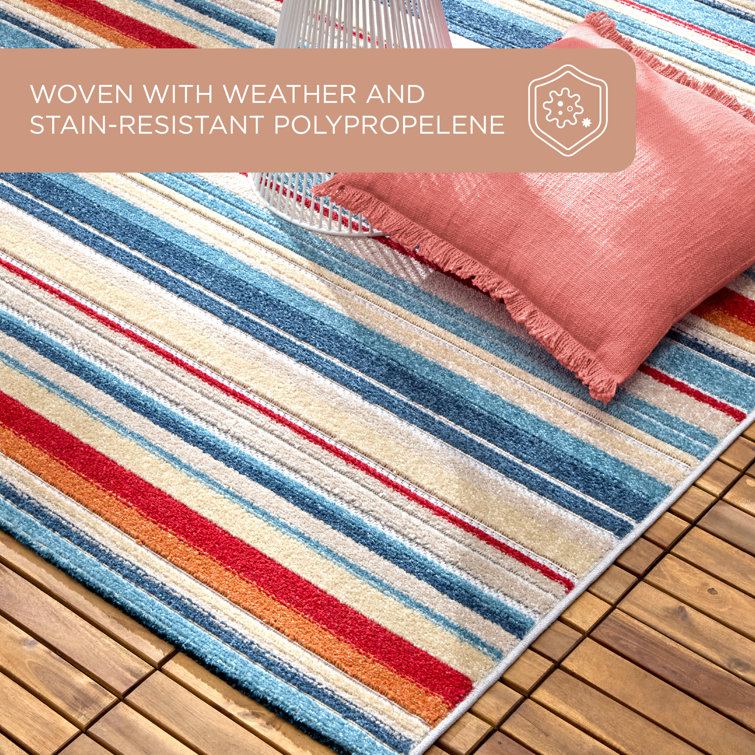 Rio Red and Multicolor Stripe Synthetic Indoor/Outdoor Rug