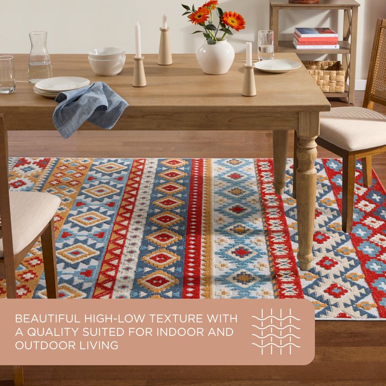 Dahlia Red and Multi Southwestern Stripe Rectangular Rug