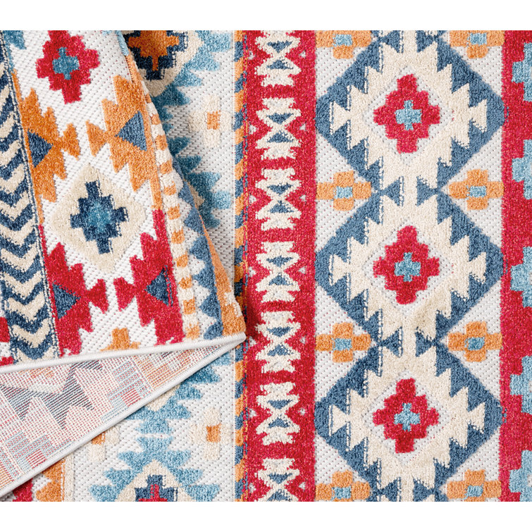 Dahlia Red and Multi Southwestern Stripe Rectangular Rug