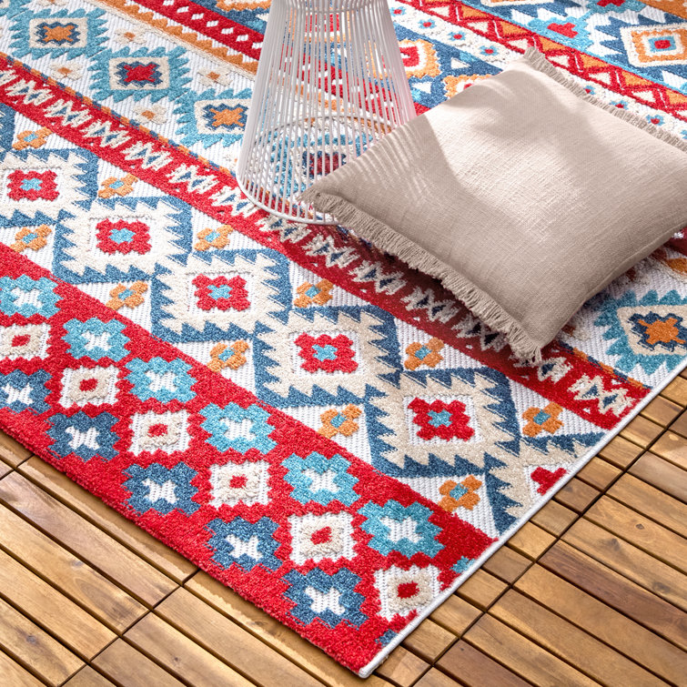 Dahlia Red and Multi Southwestern Stripe Rectangular Rug