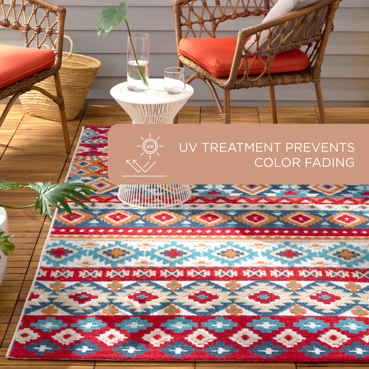 Dahlia Red and Multi Southwestern Stripe Rectangular Rug