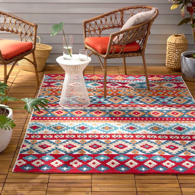 Dahlia Red and Multi Southwestern Stripe Rectangular Rug