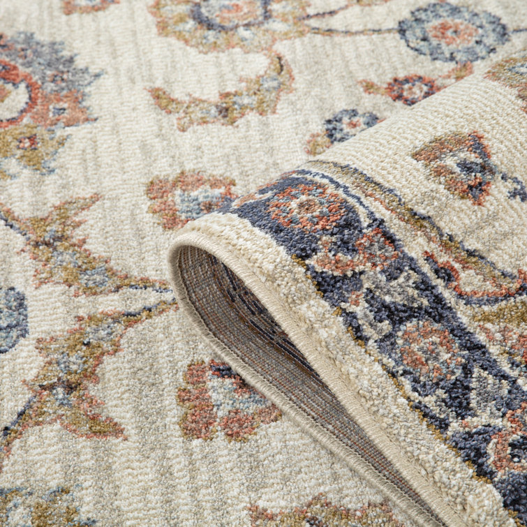 Ivory and Multicolor Synthetic Floral Accent Rug with Trim Embellishment
