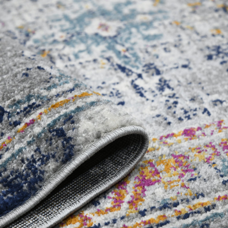 Uptown Bohemian Blue Geometric 5'3" x 7'6" Synthetic Area Rug