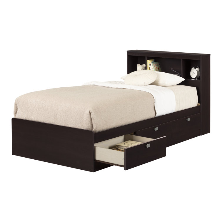 Chocolate Twin Captain's Bed with Storage and Bookcase Headboard