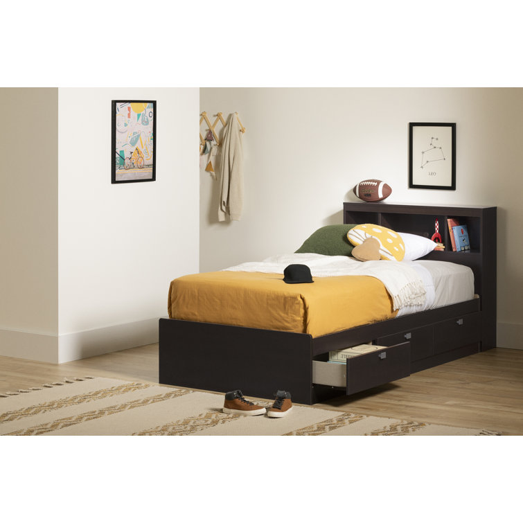 Chocolate Twin Captain's Bed with Storage and Bookcase Headboard