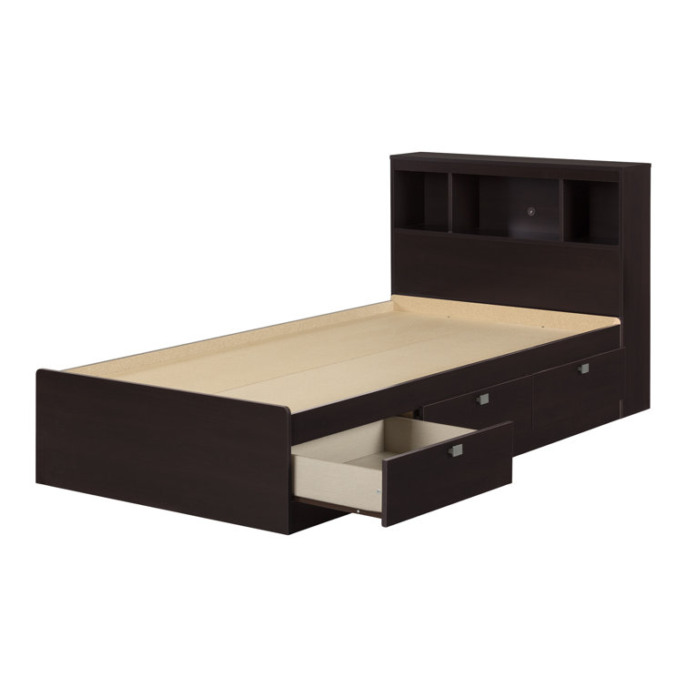 Chocolate Twin Captain's Bed with Storage and Bookcase Headboard