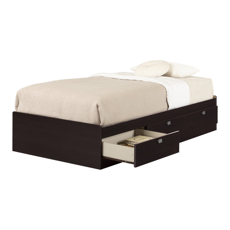 Chocolate Twin Wood Frame Captain's Bed with 3 Drawers
