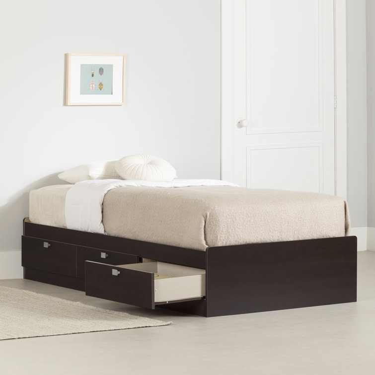 Chocolate Twin Wood Frame Captain's Bed with 3 Drawers