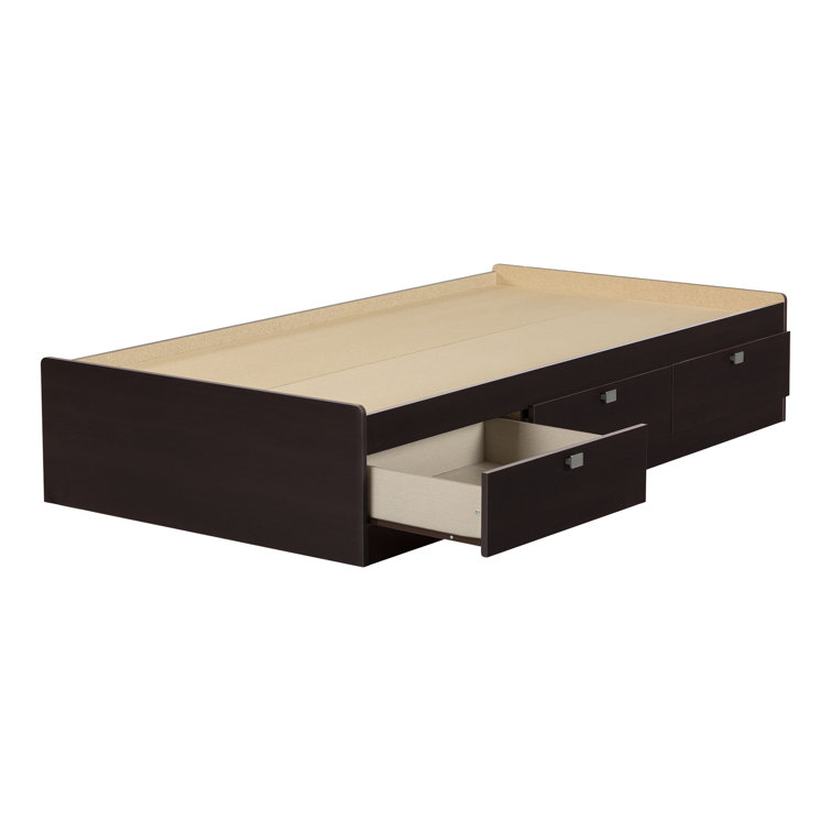 Chocolate Twin Wood Frame Captain's Bed with 3 Drawers