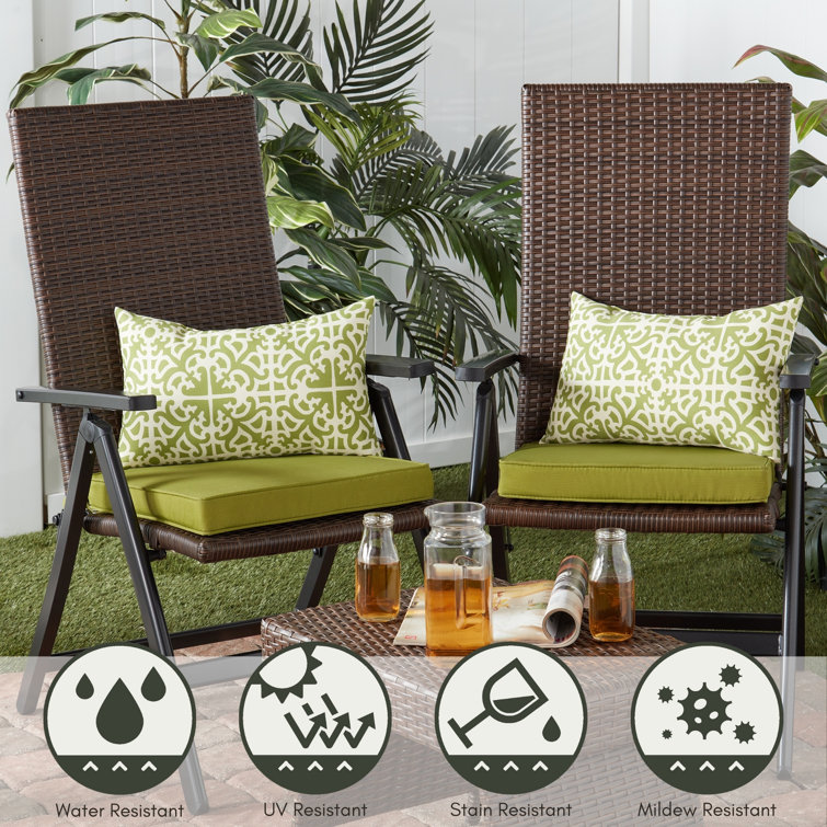Grass Green Geometric Outdoor Rectangular Throw Pillows, Set of 2